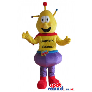 Yellow bug with antennae wearing violet trousers and red shoes
