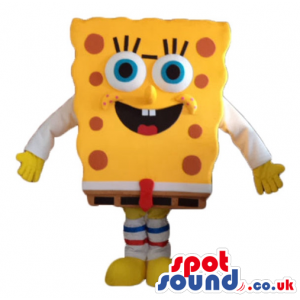 Sponge bob wearing brown trousers, a black belt and shoes