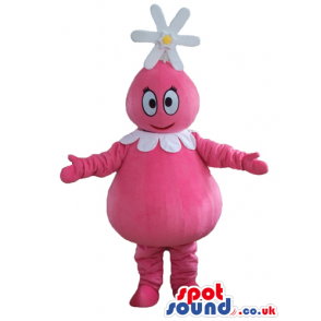 Pink monster with big eyes and a pink collar - Custom Mascots