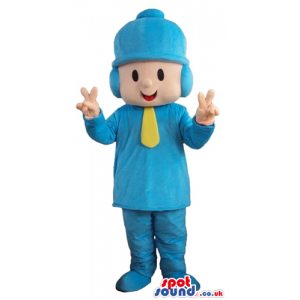 Boy wearing blue clothes and hat and a yellow scarf - Custom