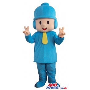 Boy wearing blue clothes and hat and a yellow scarf - Custom