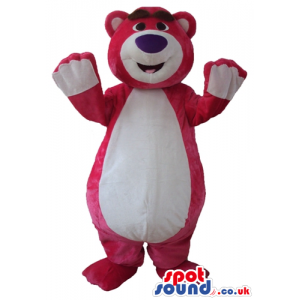 Pink bear with a white belly and a violet nose - Custom Mascots