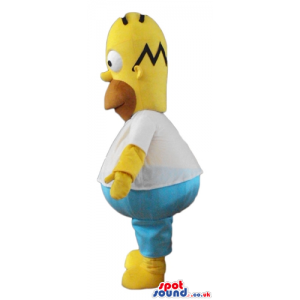 Homer simpson wearing blue jeans, black shoes and a white