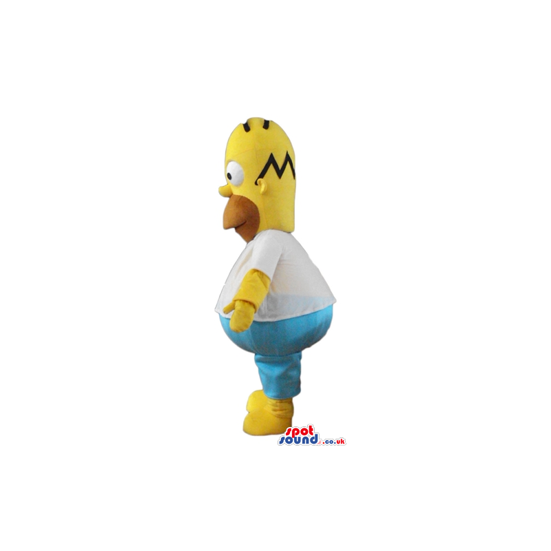 Homer simpson wearing blue jeans, black shoes and a white