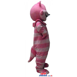 Striped pink monster with round green eyes - Custom Mascots