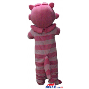 Striped pink monster with round green eyes - Custom Mascots