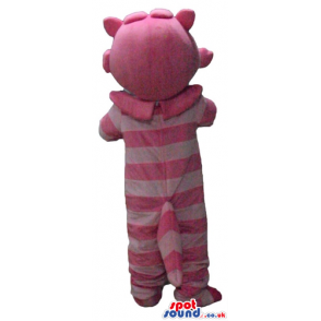 Striped pink monster with round green eyes - Custom Mascots