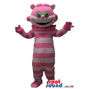 Striped pink monster with round green eyes - Custom Mascots