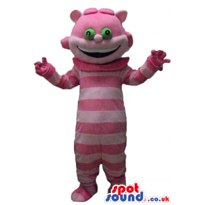 Striped pink monster with round green eyes - Custom Mascots