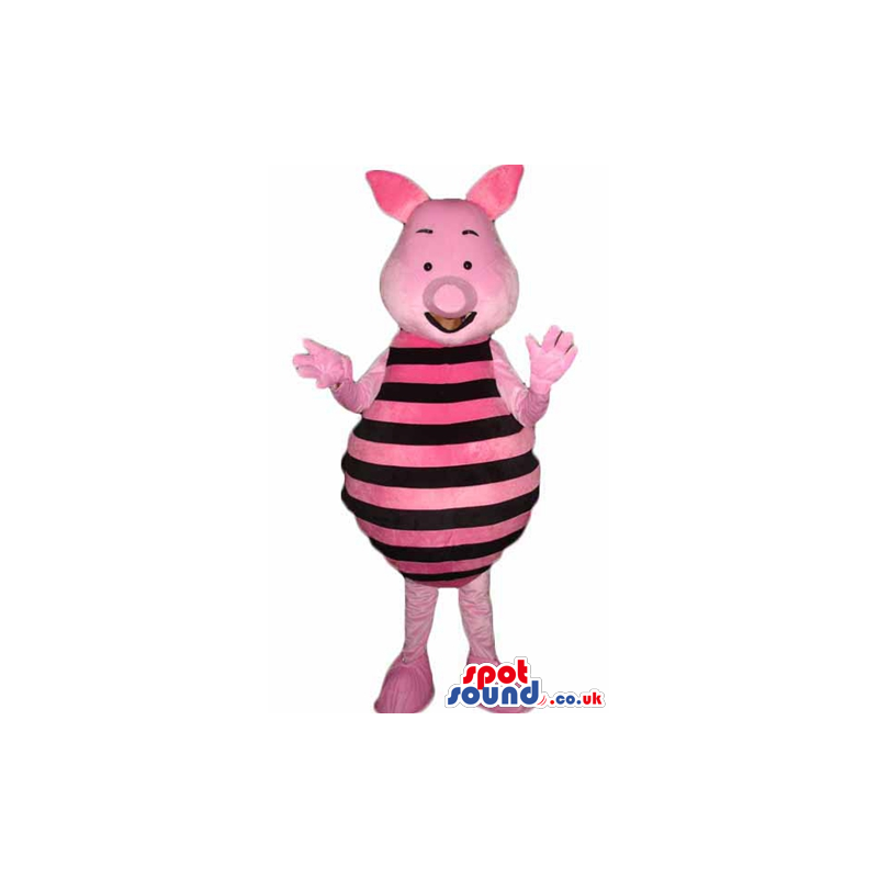 Pink pig with a striped pink and black body - Custom Mascots