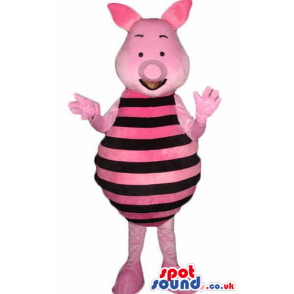 Pink pig with a striped pink and black body - Custom Mascots