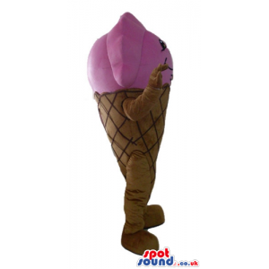 Smiling pink ice-cream cone - Custom Mascots