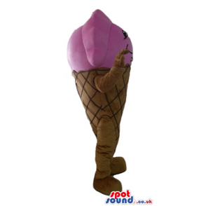 Smiling pink ice-cream cone - Custom Mascots