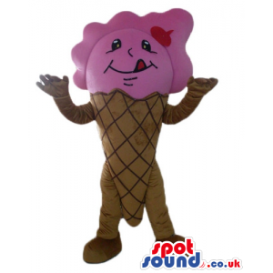 Smiling pink ice-cream cone - Custom Mascots