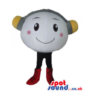 Smiling white ball with black legs and red boots wearing