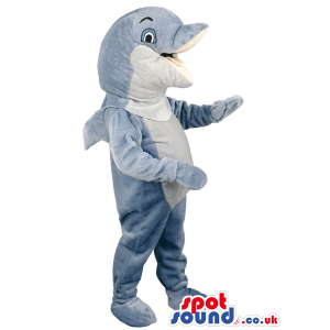 Grey And White Dolphin Mascot With Pink Mouth And Blue Eyes -