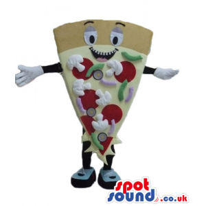 Slice of pizza with cheese, tomato, and basil - Custom Mascots