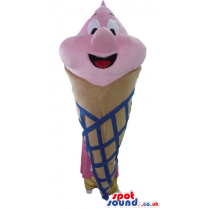 Smilink pink ice cream cone with a beige and blue cone - Custom