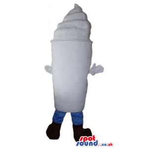 White ice cream cone wearing blue glasses, blue socks and brown