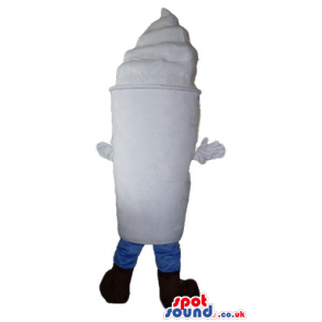 White ice cream cone wearing blue glasses, blue socks and brown