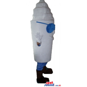 White ice cream cone wearing blue glasses, blue socks and brown