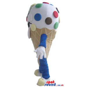 White and beige icecream cone decorated in blue and red with