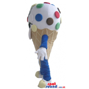 White and beige icecream cone decorated in blue and red with