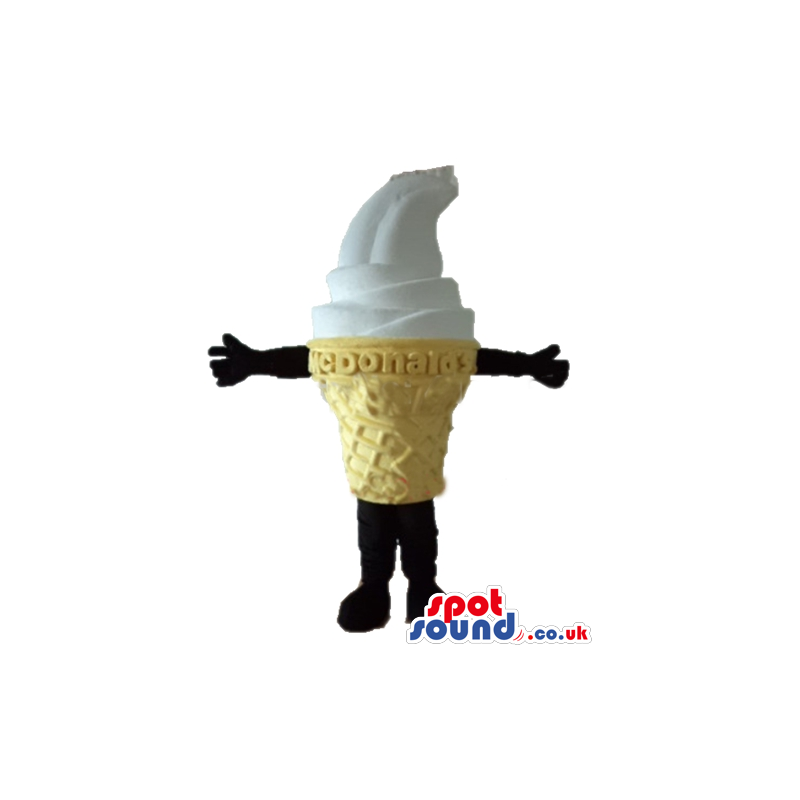 White ice cream cone with black arms and legs - Custom Mascots