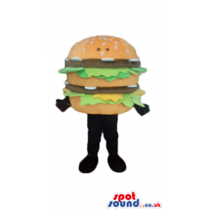 Double hamburger sandwhich with cheese and lettuce with black arms and legs