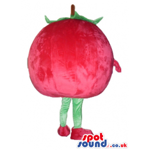 Red apple with big eyes, green legs and red arms and feet -