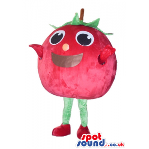 Red apple with big eyes, green legs and red arms and feet -