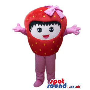 Strawberry with pink arms and legs and a lovely girl face -