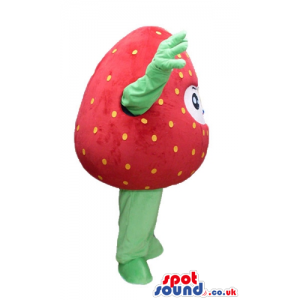 Strawberry with green arms and legs and a face - Custom Mascots