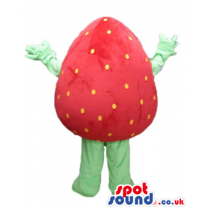 Strawberry with green arms and legs and a face - Custom Mascots