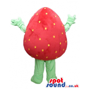 Strawberry with green arms and legs and a face - Custom Mascots