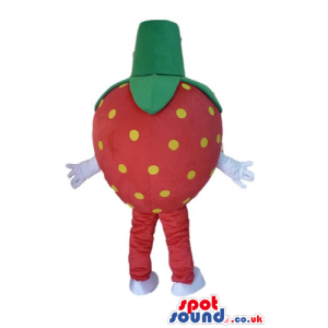 Smiling strawberry with big eyes, white arms, red legs and