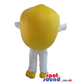 Smiling yellow lemon with big eyes, white arms and legs and