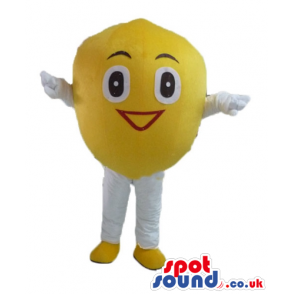 Smiling yellow lemon with big eyes, white arms and legs and