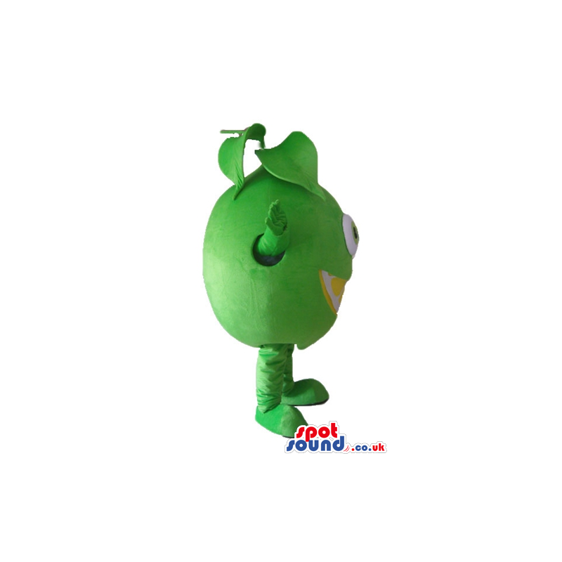 Green lime with big eyes and a yellow smile - Custom Mascots