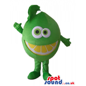 Green lime with big eyes and a yellow smile - Custom Mascots