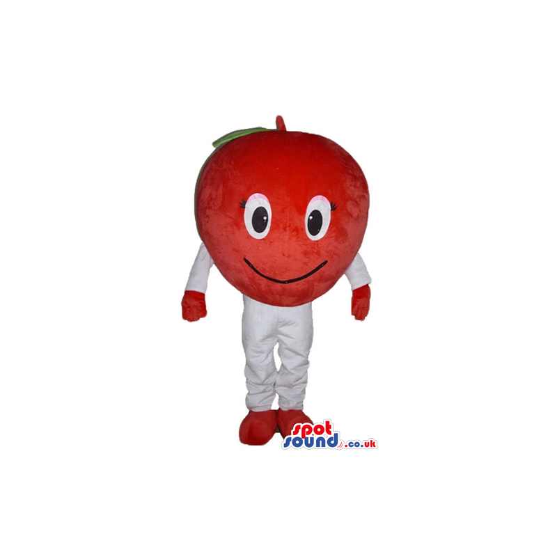 Red apple with white legs and arms and red feet and hands -