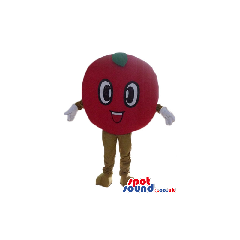 Red tomato with big eyes, and beige legs - Custom Mascots