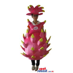 Mascot costume of a pink and yellow fruit - Custom Mascots