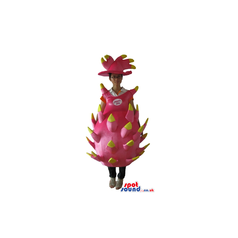 Mascot costume of a pink and yellow fruit - Custom Mascots