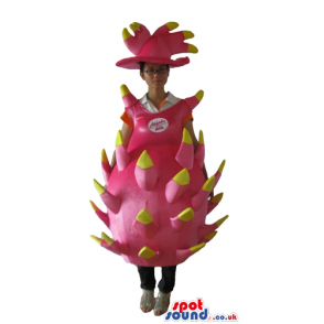 Mascot costume of a pink and yellow fruit - Custom Mascots