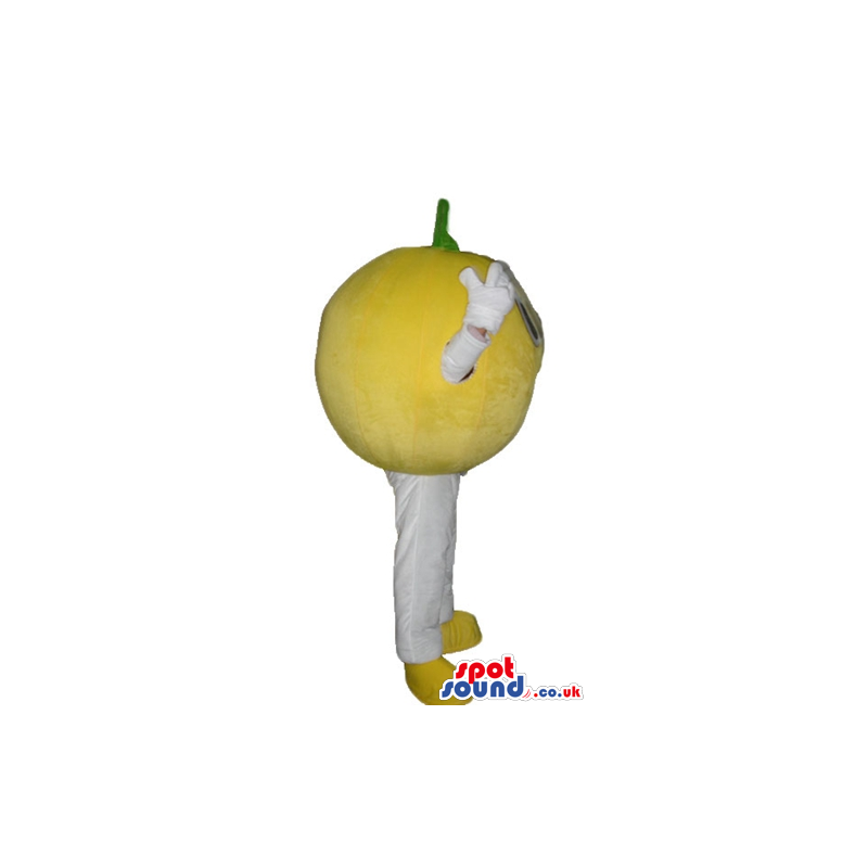 Yellow grapefruit with white arms and legs - Custom Mascots