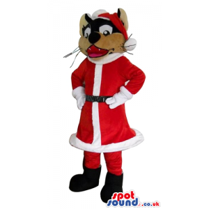 Brown cat dressed as santa claus - Custom Mascots