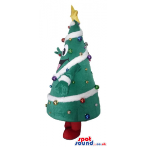 Christmas tree decorated in white, purple and yellow with a