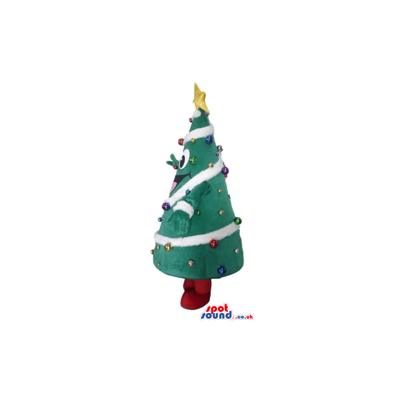 Christmas tree decorated in white, purple and yellow with a