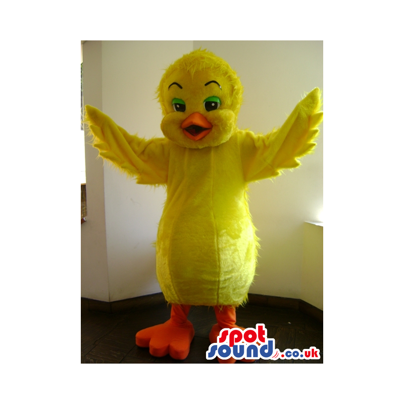 Yellow Duckling Plain Mascot With Orange Beak And Wings -